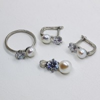 сребърен комплект с естествена перла